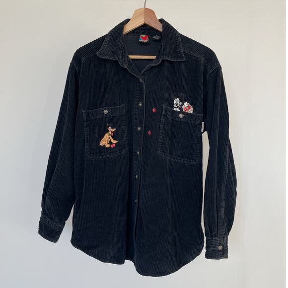 Vintage 90's Mickey Unlimited Black Wale Cord Shirt / Sz S / Embroidery Disney - Picture 1 of 9